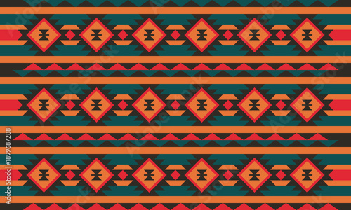 Ethnic Folk Pattern Background with Traditional Geometric Tribal Motifs and Warm Earthy Tones. Illustration art. Vector