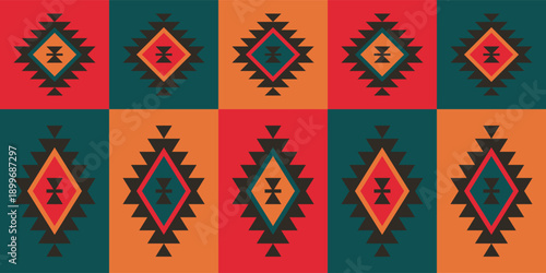 Ethnic Folk Pattern Background with Traditional Geometric Tribal Motifs and Warm Earthy Tones. Illustration art. Vector