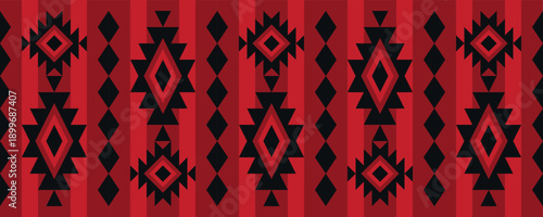 Ethnic Folk Pattern Background with Traditional Geometric Tribal Motifs and Warm Earthy Tones. Illustration art. Vector
