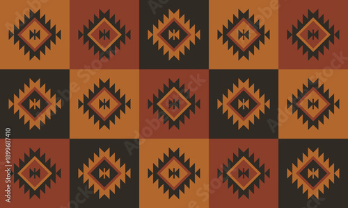 Ethnic Folk Pattern Background with Traditional Geometric Tribal Motifs and Warm Earthy Tones. Illustration art. Vector