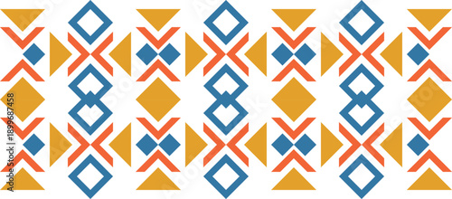 Ethnic Folk Pattern Background with Traditional Geometric Tribal Motifs and Warm Earthy Tones. Illustration art. Vector