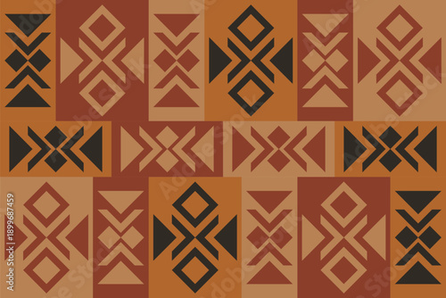 Ethnic Folk Pattern Background with Traditional Geometric Tribal Motifs and Warm Earthy Tones. Illustration art. Vector
