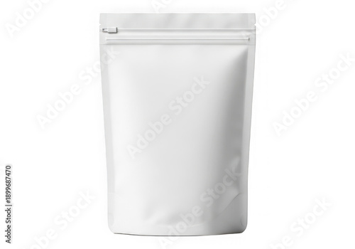 White resealable pouch with zip lock packaging isolated on transparent background