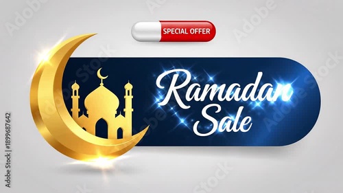 Wallpaper Mural Gold crescent moon and mosque silhouette with Ramadan Sale text on a dark blue banner for special holiday offers and shopping promotions Torontodigital.ca