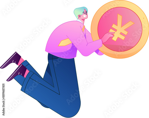 Professional sketch illustration of a figure holding a gold coin, depicting its body movements.
