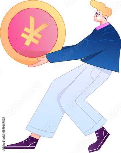 Professional sketch illustration of a figure holding a gold coin, depicting its body movements.
