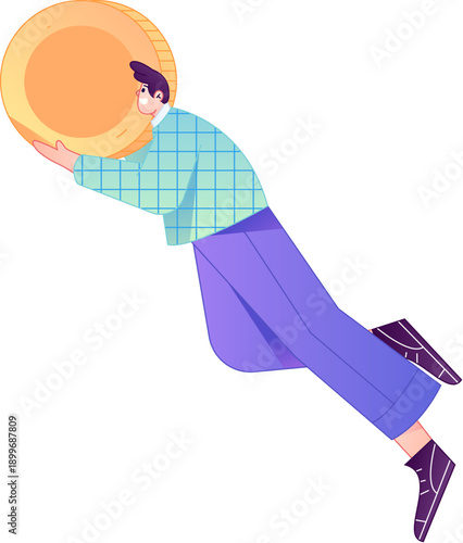 Professional sketch illustration of a figure holding a gold coin, depicting its body movements.
