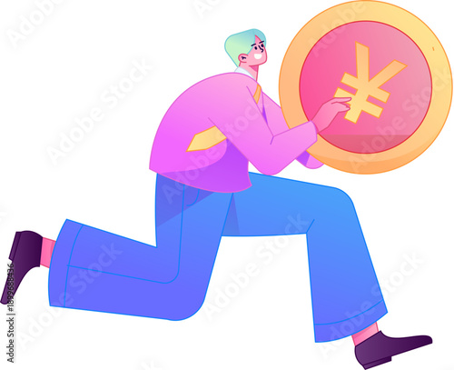 Professional sketch illustration of a figure holding a gold coin, depicting its body movements.
