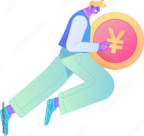 Professional sketch illustration of a figure holding a gold coin, depicting its body movements.

