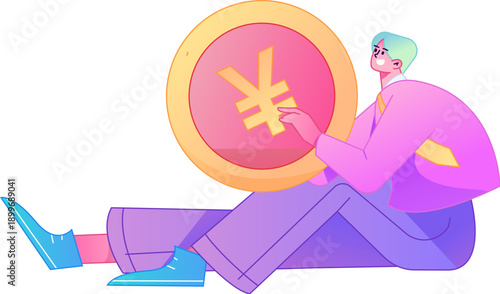 Professional sketch illustration of a figure holding a gold coin, depicting its body movements.

