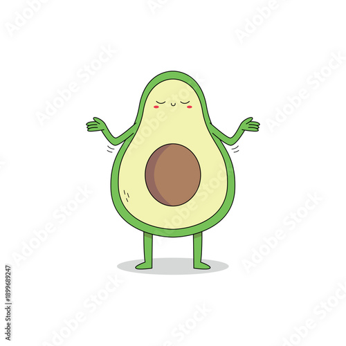Cute avocado slice fruit cartoon character nonchalant attitude doodle