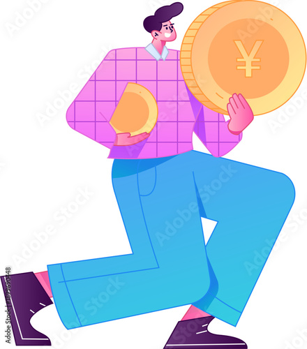 Professional sketch illustration of a figure holding a gold coin, depicting its body movements.
