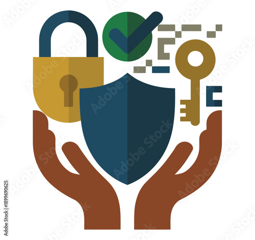 A person protecting security and safety with a shield and lock