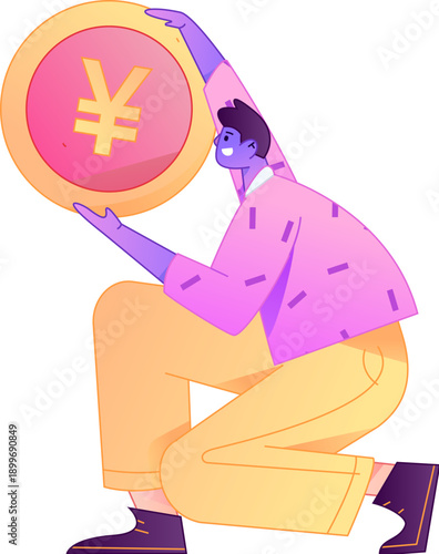 Professional sketch illustration of a figure holding a gold coin, depicting its body movements.
