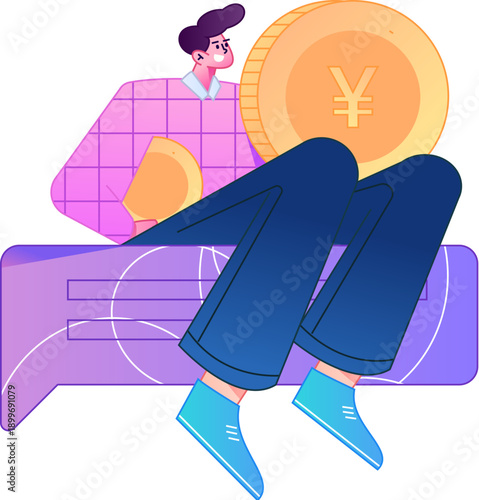 Professional sketch illustration of a figure holding a gold coin, depicting its body movements.
