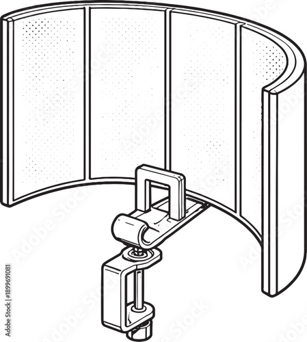Microphone Isolation Shield Reflection Filter Black White Line Art
