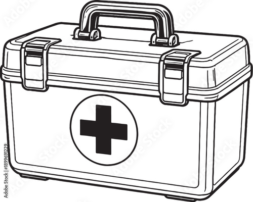 Medical First Aid Kit Line Art Icon Black and White Doctor Emergency Case Illustration eps
