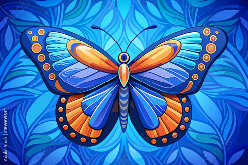 Butterfly on blue HD 8K wallpaper with sharp focus vibrant wings soft background elegant nature composition premium stock photographic image