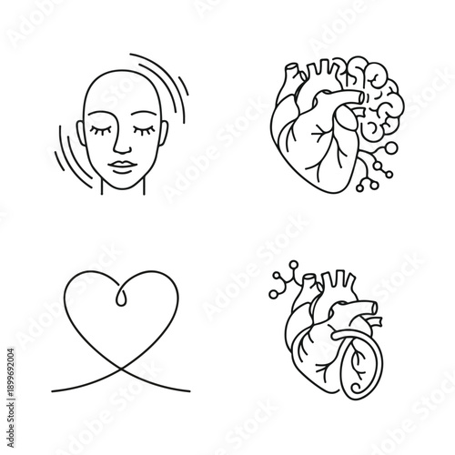 Human Head Sensing and Heart Anatomy Icons