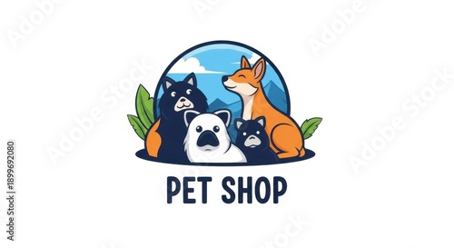 Charming Pet Shop Logo Design with Adorable Animals.