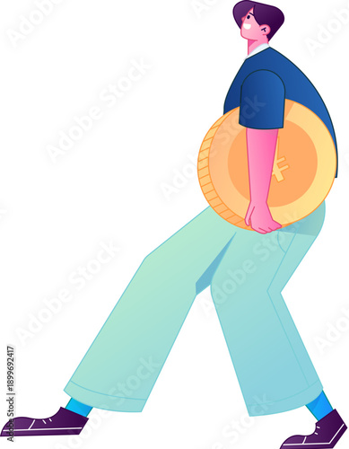 Professional sketch illustration of a figure holding a gold coin, depicting its body movements.
