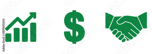 A green icon set representing business growth and financial partnership