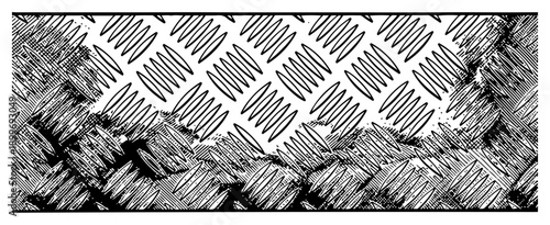 Grunge metal diamond plate texture with distressed scratches and industrial look