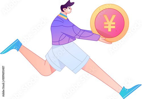 Professional sketch illustration of a figure holding a gold coin, depicting its body movements.
