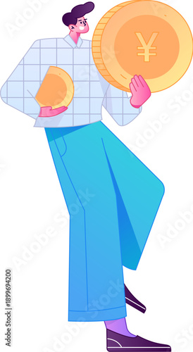 Professional sketch illustration of a figure holding a gold coin, depicting its body movements.
