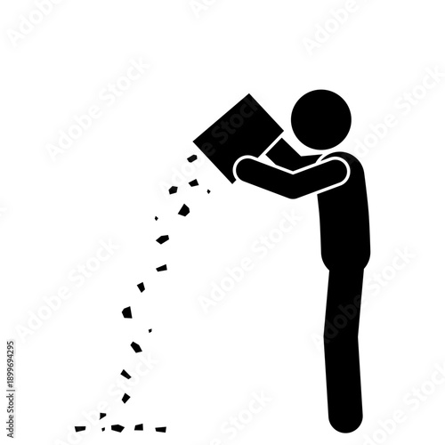 Stick figure littering trash onto street.