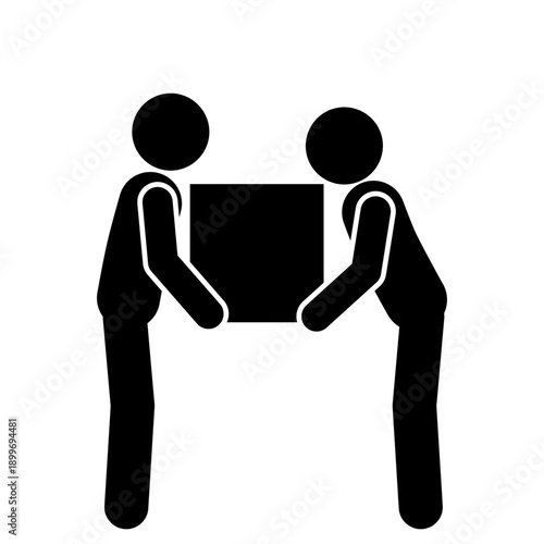 Stick figure handing over package box.