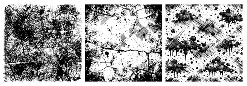 Set of three abstract grunge textures with scratches and cracks