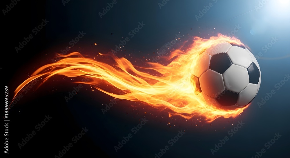 Fototapeta premium A soccer ball engulfed in flames with a dramatic lighting effect