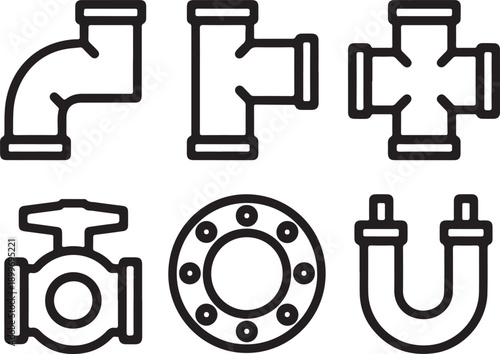 A collection of black and white line drawings of plumbing fixtures and fittings