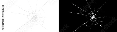 Broken glass crack overlay with central shatter and sharp shards, isolated for compositing and design effects.