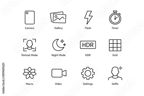 Camera settings icons: portrait, night, hdr, macro, timer, video, selfie