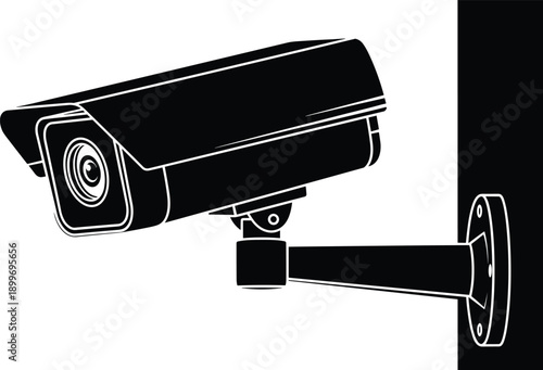 Black Security Camera Silhouette Isolated on White for CCTV Surveillance Monitoring Protection Safety Home Business Video System Flat Vector Illustration,