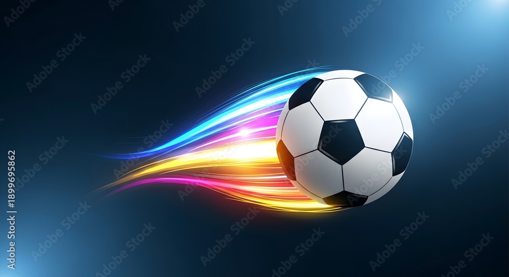 Naklejka premium Soccer ball in motion with colorful flames
