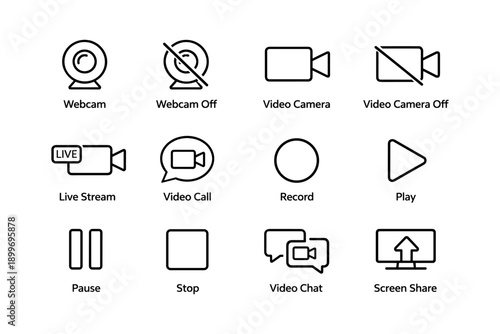 Webcam and video call icons for online communication tools