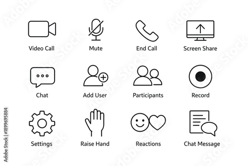 Video conference icons for chat, screen sharing, and reactions