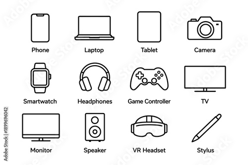 Electronic gadgets: phone, laptop, tablet, camera, and more