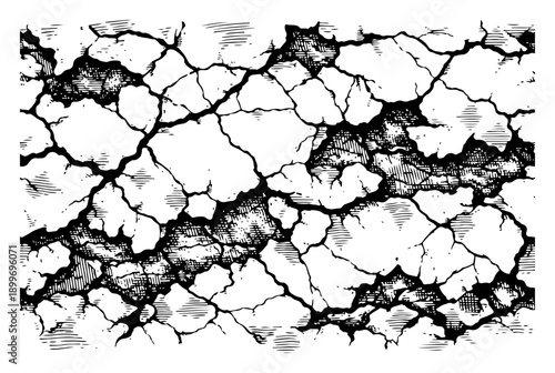 Deep cracked ground texture with dry earth surface sketch