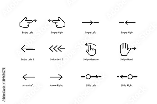 Arrow and swipe gesture icons for user interface interactions