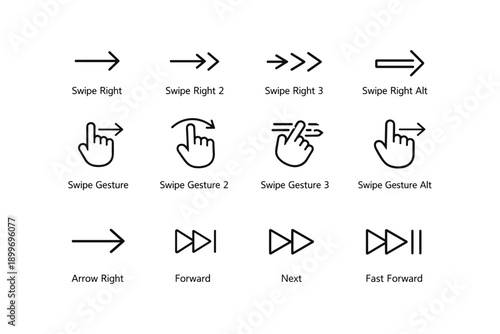 Swipe and arrow icons in minimalist black design for navigation