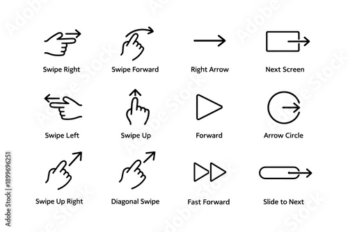Swipe gesture icons collection with arrows and play symbols