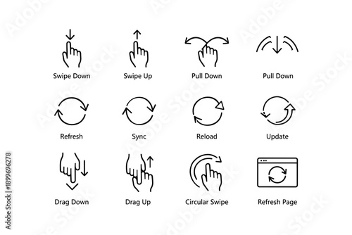 Gesture icons set: swipe, pull, refresh, sync, reload, update