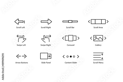 User interface icons for scroll, swipe, and navigation functions