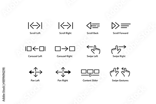 Swipe and scroll icons for navigation and user interface design