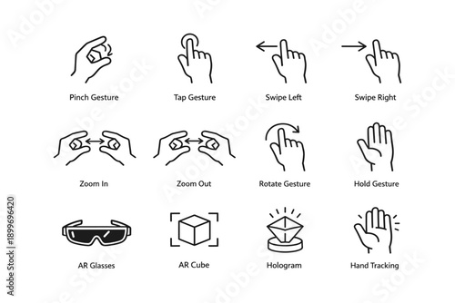 Hand gesture icons for ar interfaces: pinch, swipe, zoom, rotate, hold, hand tracking