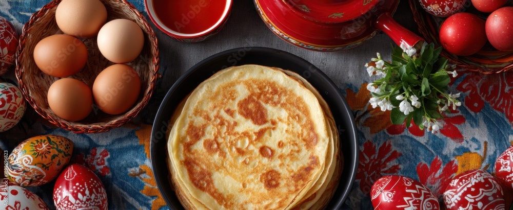 Obraz premium Experience vibrant spring traditions featuring warm pancakes and festive maslenitsa celebrations.